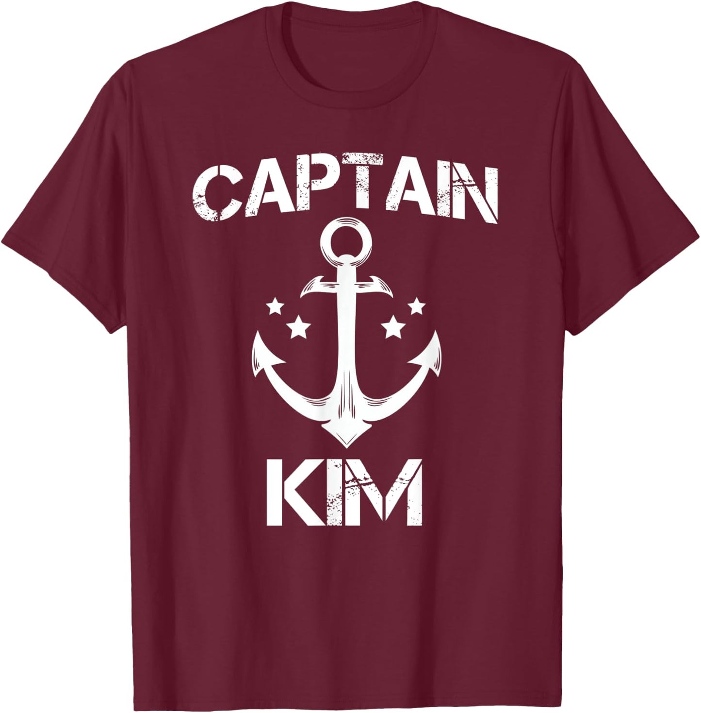 CAPTAIN KIM Funny Birthday Personalized Name Boat Gift T-Shirt - T-Shirt | Maroon