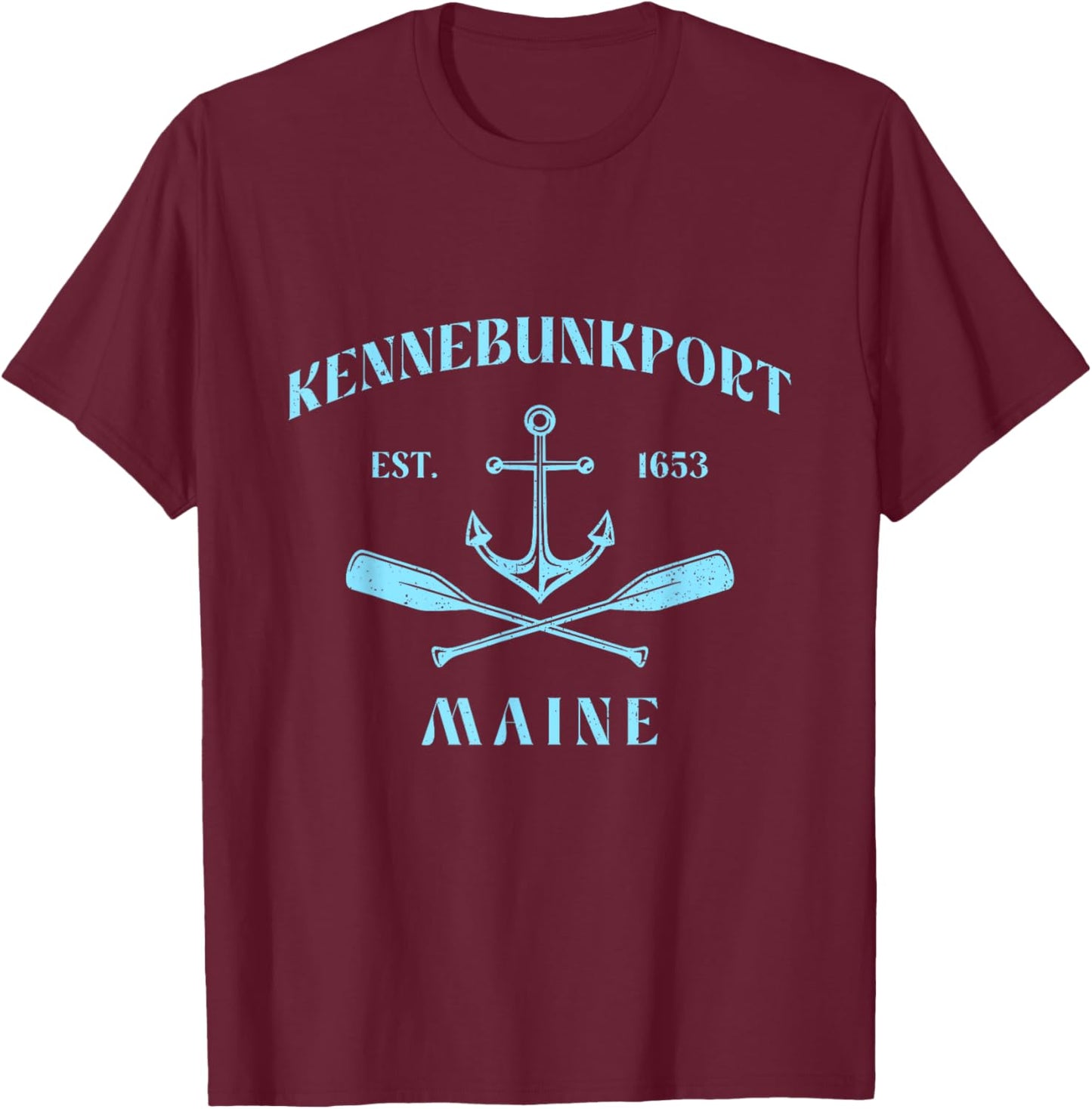 Vintage Nautical Boat Anchor & Crossed Oars Kennebunkport T-Shirt - T-Shirt | Maroon
