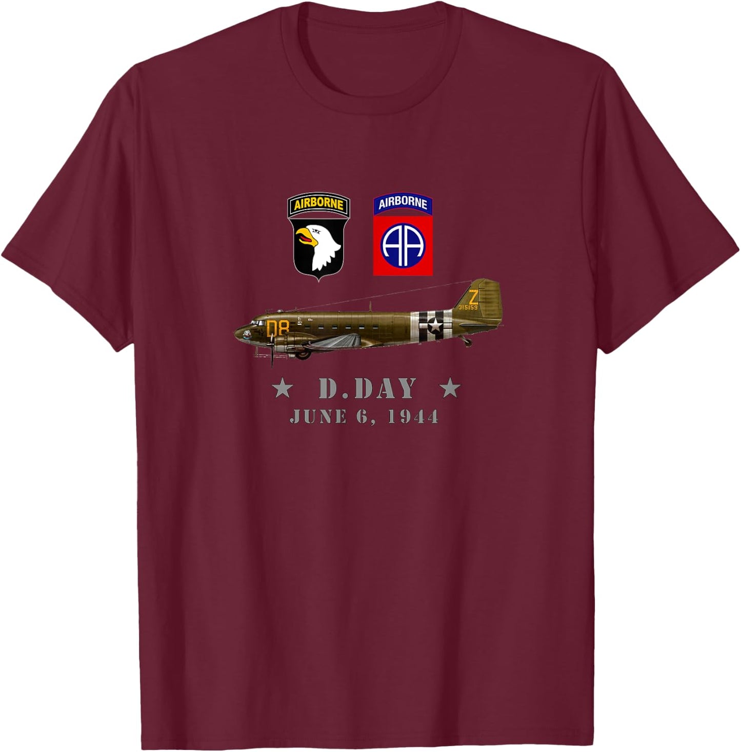 USA Paratroopers D-Day WWII Normandy 82nd 101nd Airborne T-Shirt - T-Shirt | Maroon