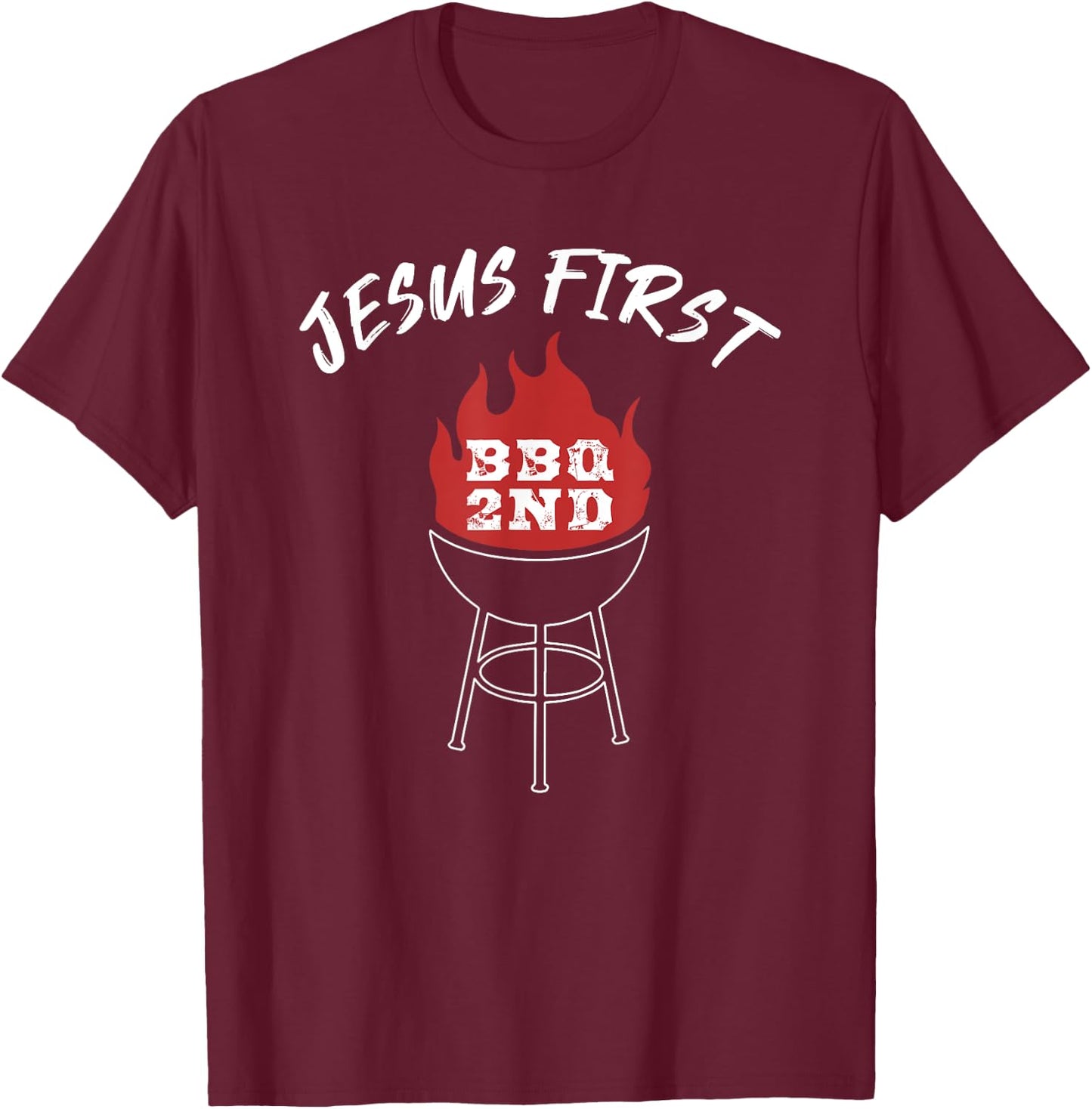 Jesus First BBQ 2nd Funny Christian Barbecue T-Shirt - T-Shirt | Maroon