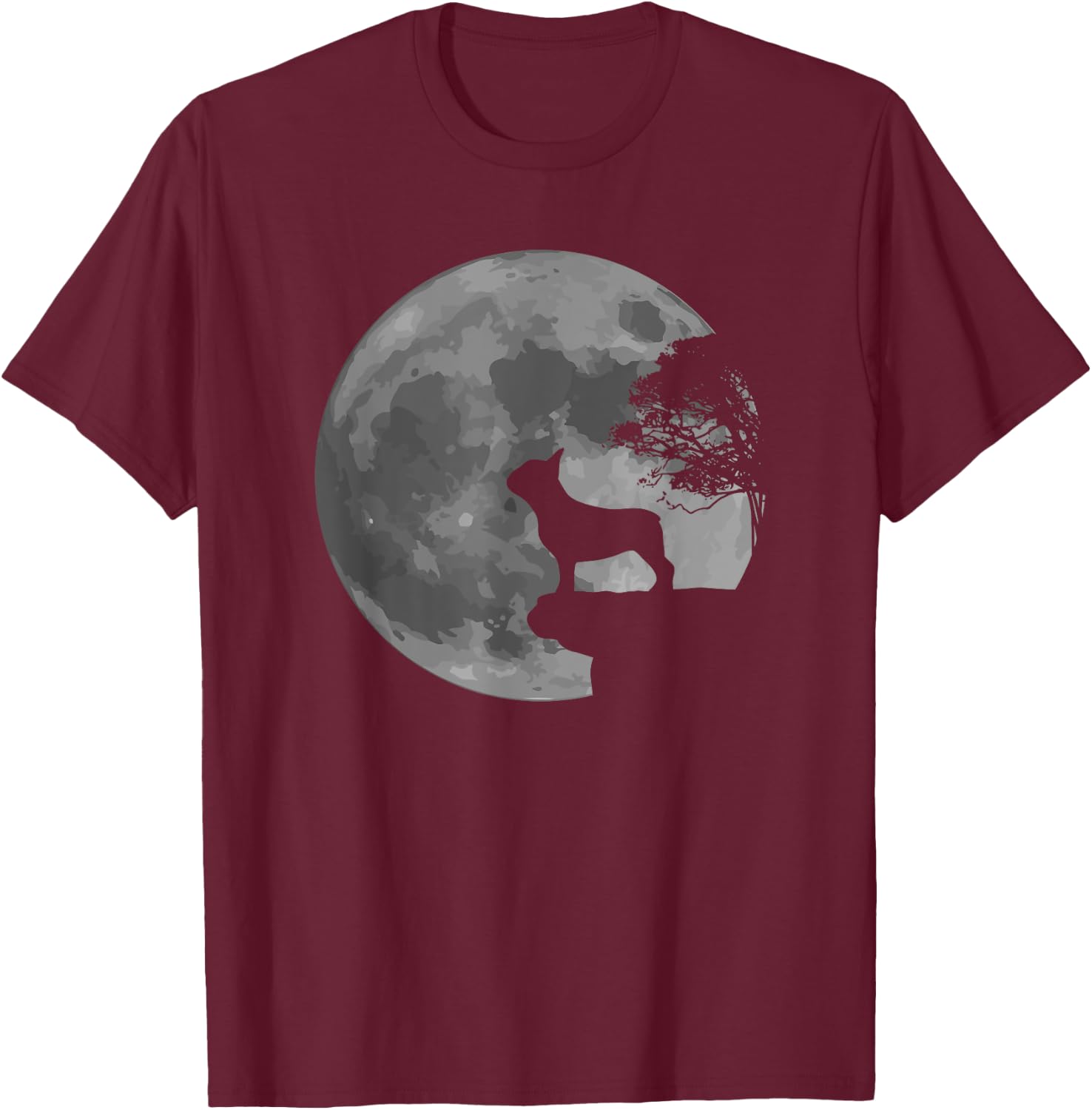 French Bulldog Dog Full Moon Howl Frenchie T-Shirt - T-Shirt | Maroon