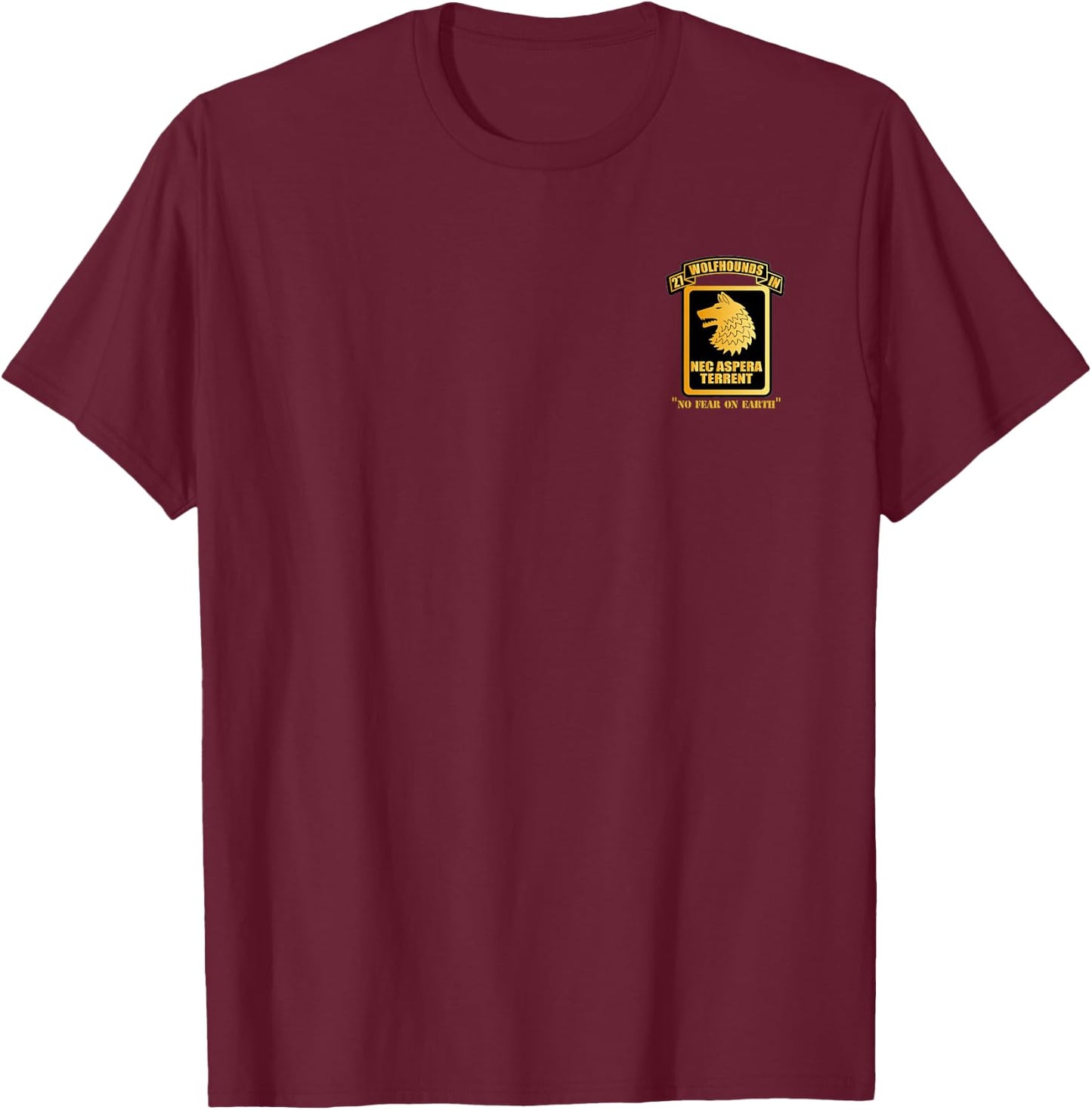 27th Infantry Regiment Wolfhounds Chest Nec Aspera Terrent T-Shirt - T-Shirt | Maroon