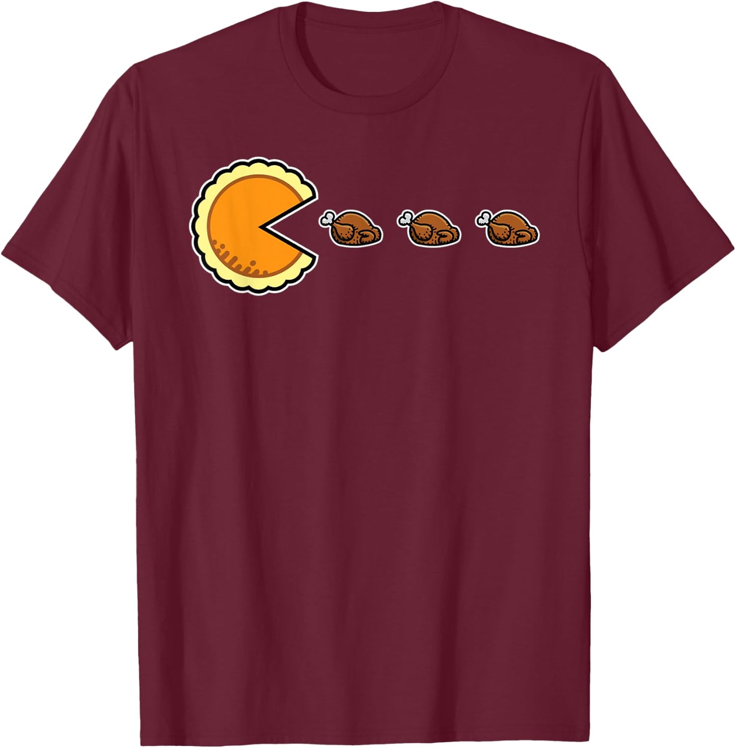 Pumpkin Pie and Turkeys Funny 80s Video Game Thanksgiving T-Shirt - T-Shirt | Maroon