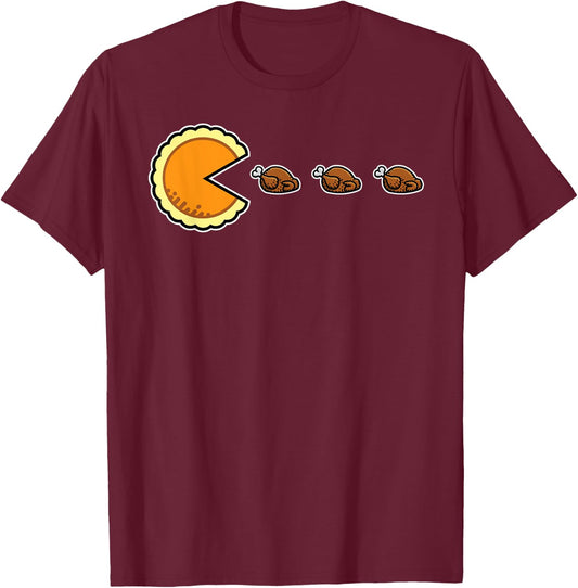 Pumpkin Pie and Turkeys Funny 80s Video Game Thanksgiving T-Shirt - T-Shirt | Maroon