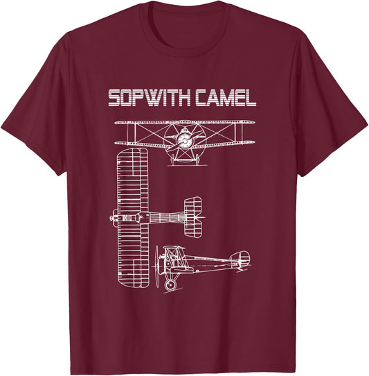 Sopwith Camel WW1 Plane Warbird Blueprint Schematics Diagram T-Shirt - T-Shirt | Maroon