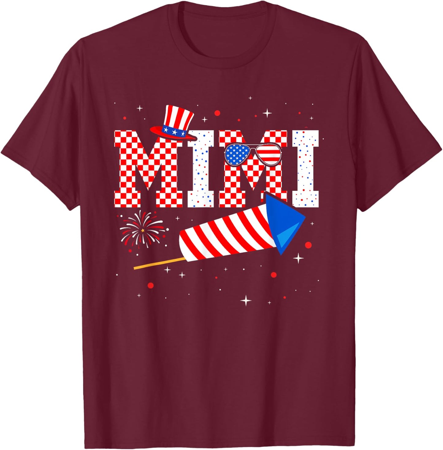 Mimi Sunglasses USA Flag Fireworks Patriotic 4th Of July T-Shirt - T-Shirt | Maroon
