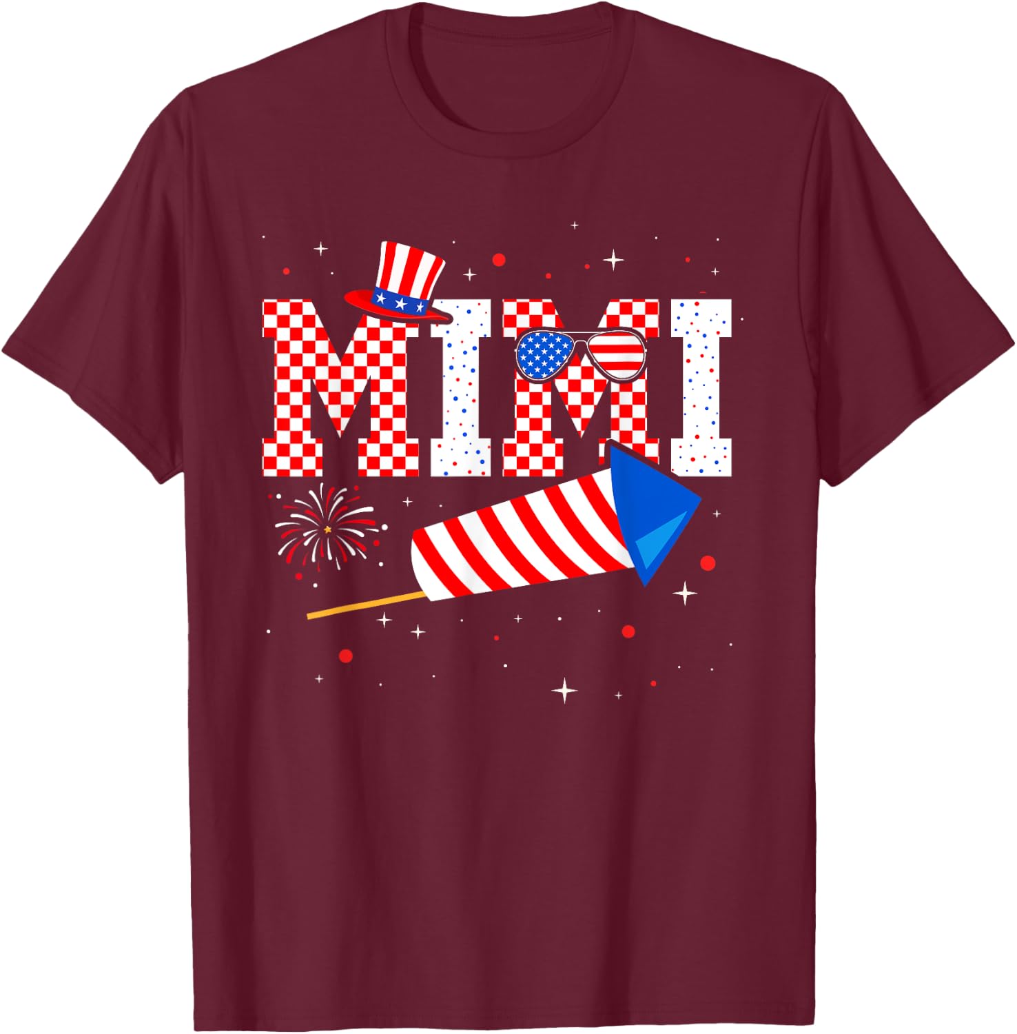 Mimi Sunglasses USA Flag Fireworks Patriotic 4th Of July T-Shirt - T-Shirt | Maroon