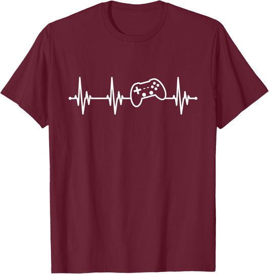 Heartbeat Gaming Controller Gamepad Gamer T-Shirt - T-Shirt | Maroon