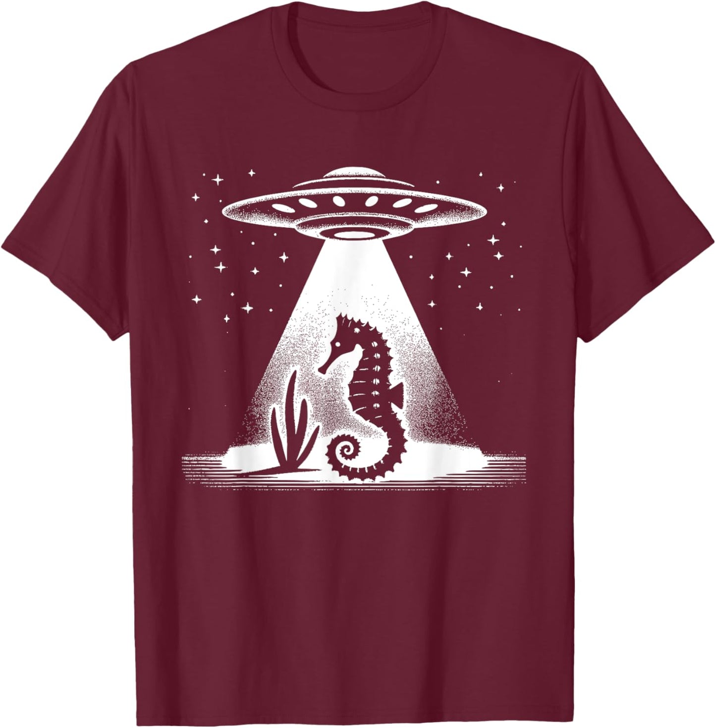 Seahorse Dad Mom Lover - Funny Alien UFO T-Shirt - T-Shirt | Maroon