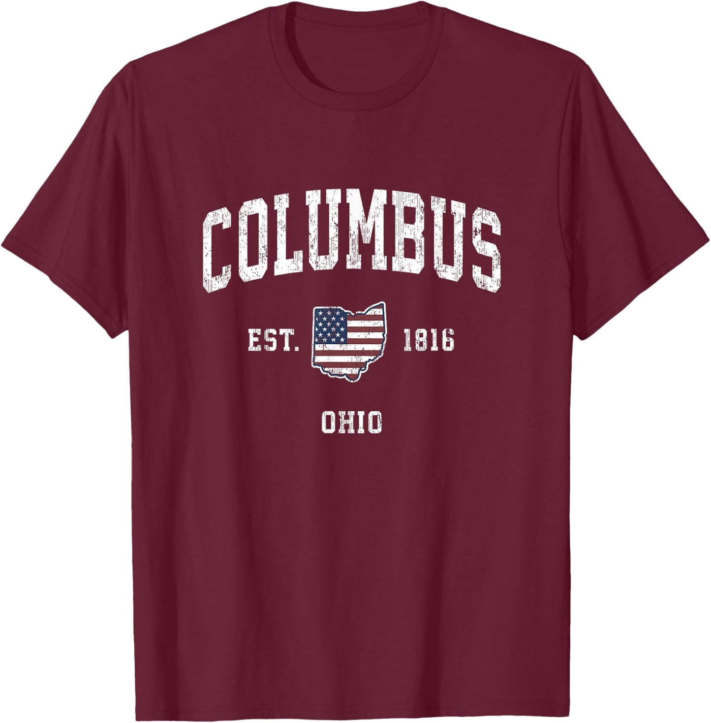 Columbus Ohio OH Vintage American Flag Sports Design Kids Men T-Shirt - T-Shirt | Maroon
