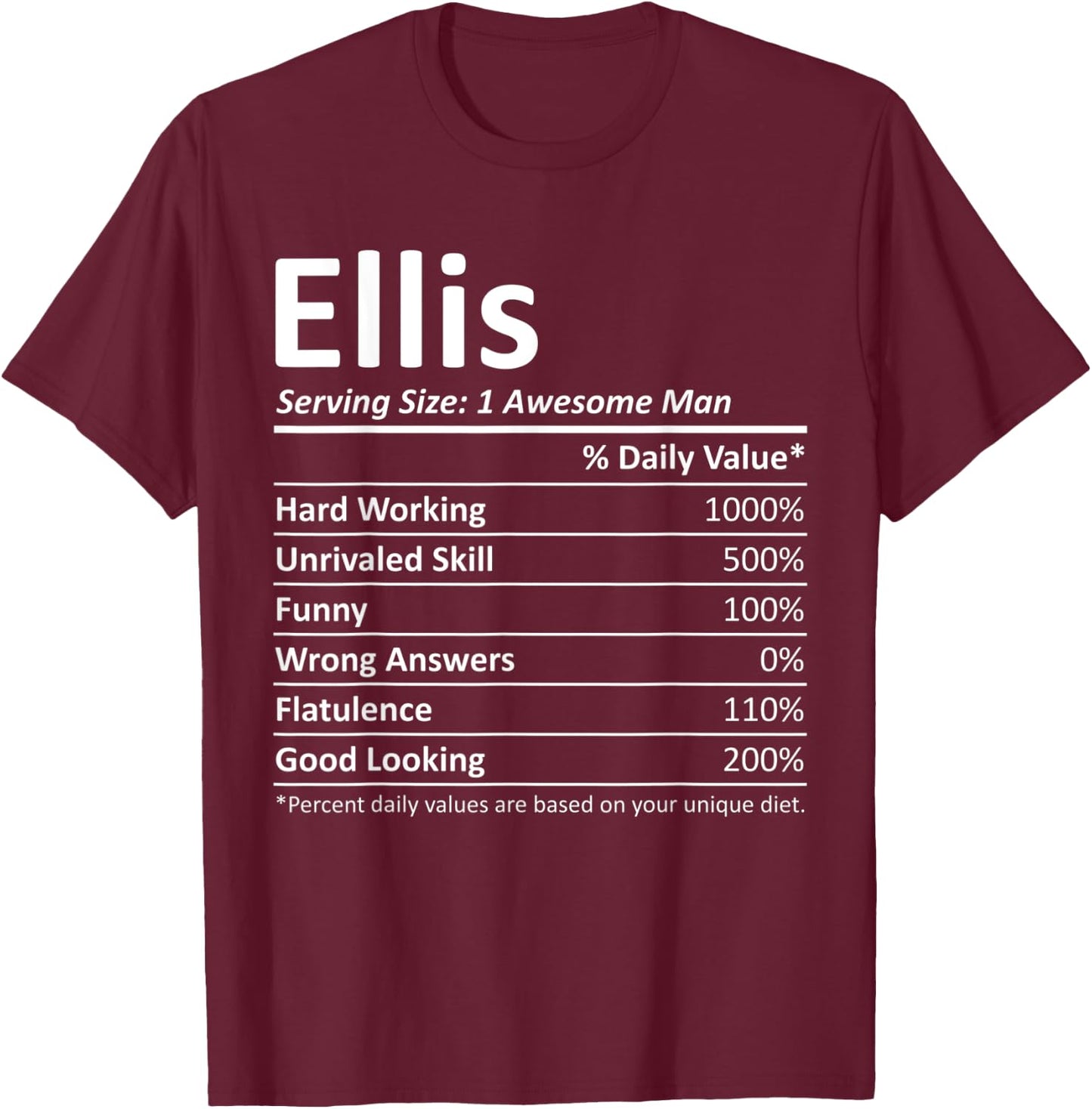 ELLIS Nutrition Funny Birthday Personalized Name Gift T-Shirt - T-Shirt | Maroon