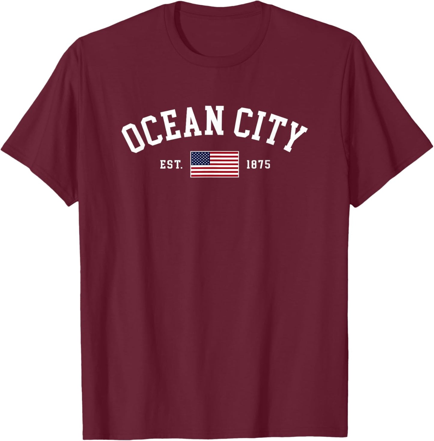 Ocean City Maryland July 4th Souvenir US Flag Retro Preppy T-Shirt - T-Shirt | Maroon