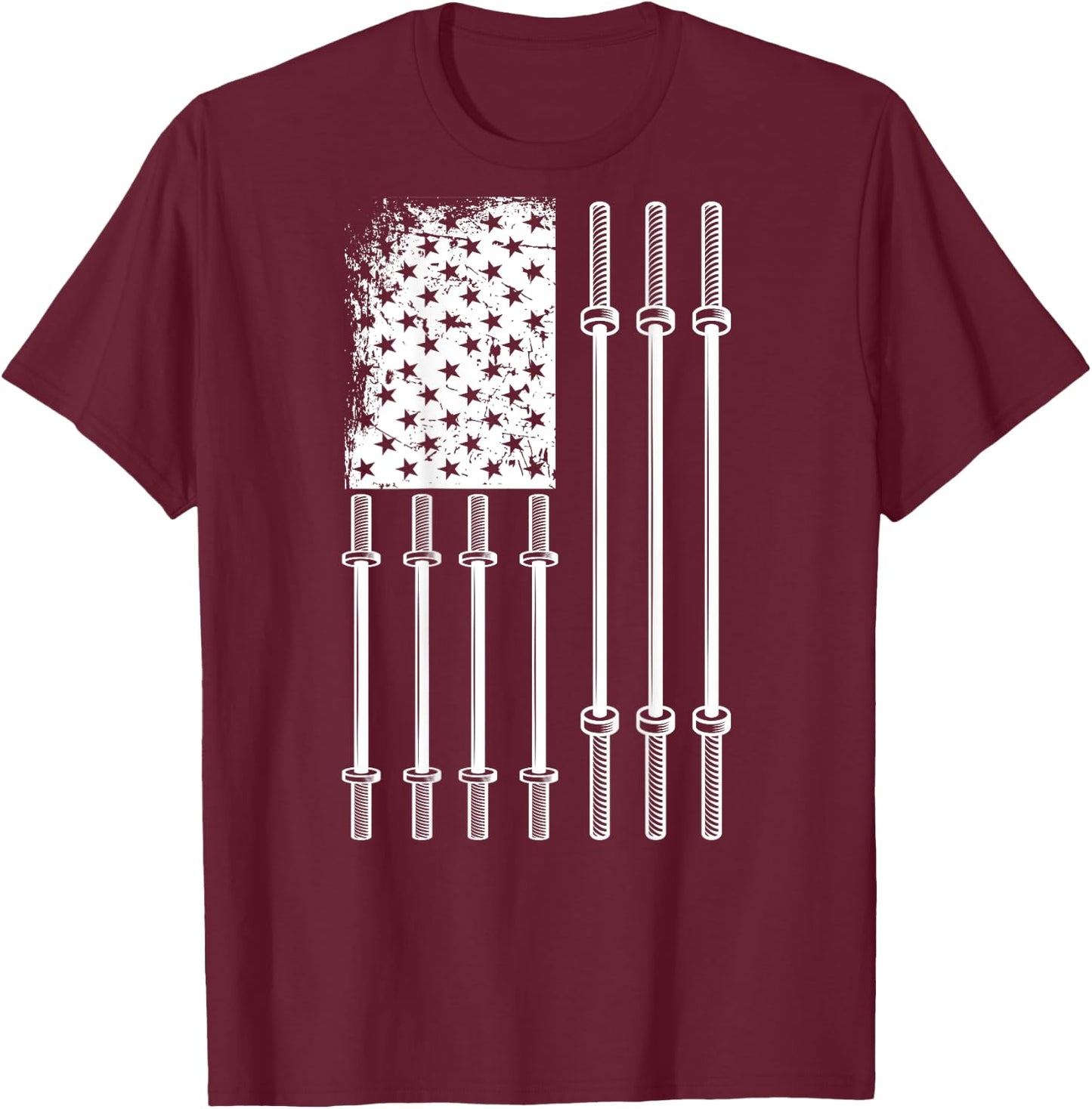 Barbell US Flag Weightlifting Patriotic Back Print Gym Women Kids Men T-Shirt - T-Shirt | Maroon