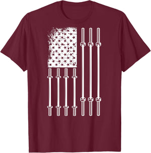Barbell US Flag Weightlifting Patriotic Back Print Gym Women Kids Men T-Shirt - T-Shirt | Maroon