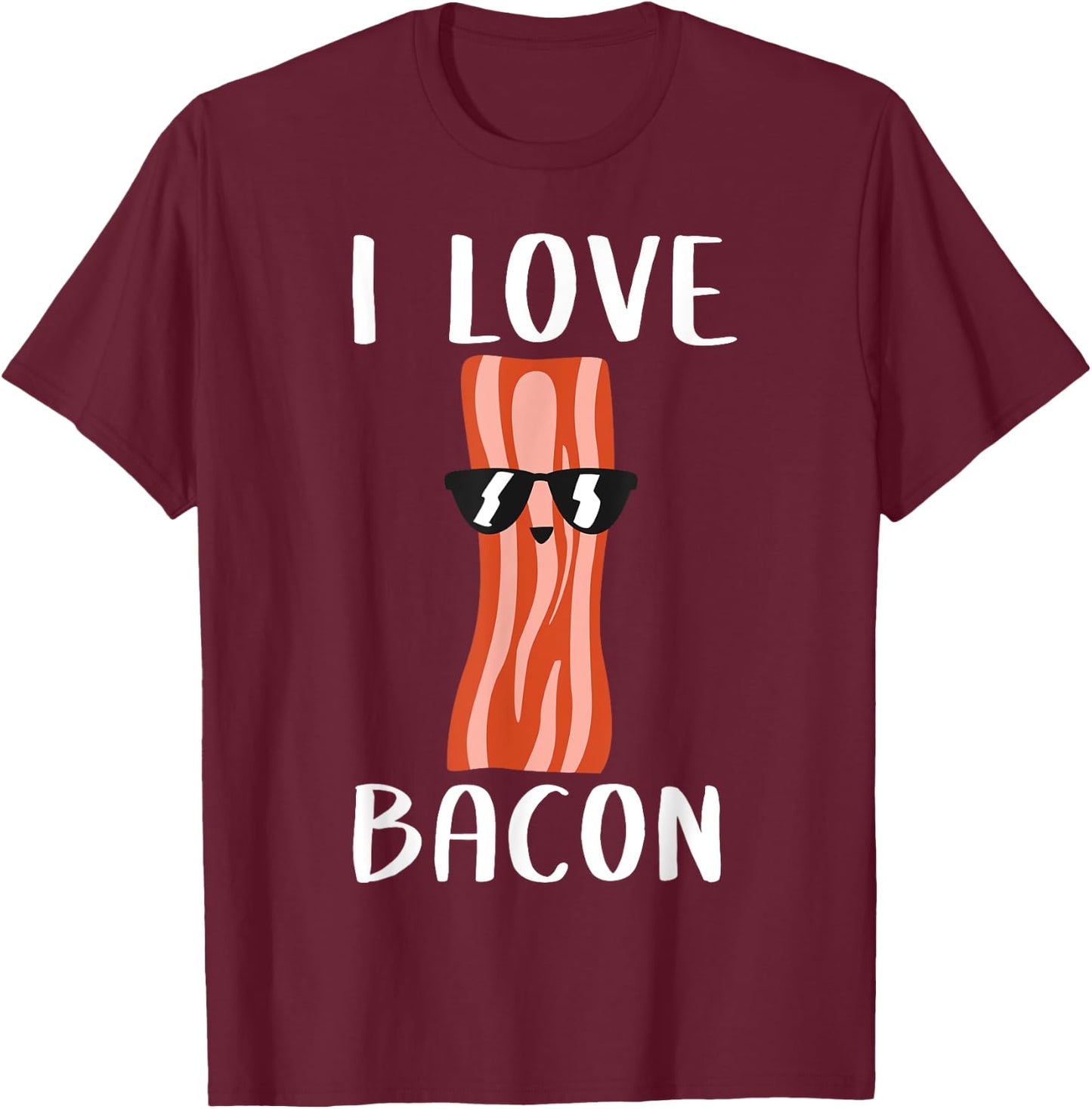 Funny Bacon Gift Kids Boys Girls Cool Geeky I Love Bacon T-Shirt - T-Shirt | Maroon