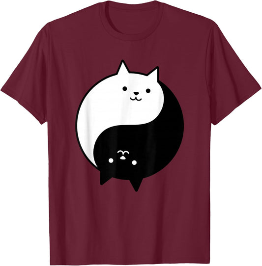 Cute Cats Yin Yang Yoga Zen Kitty Black and White Cat T-Shirt - T-Shirt | Maroon
