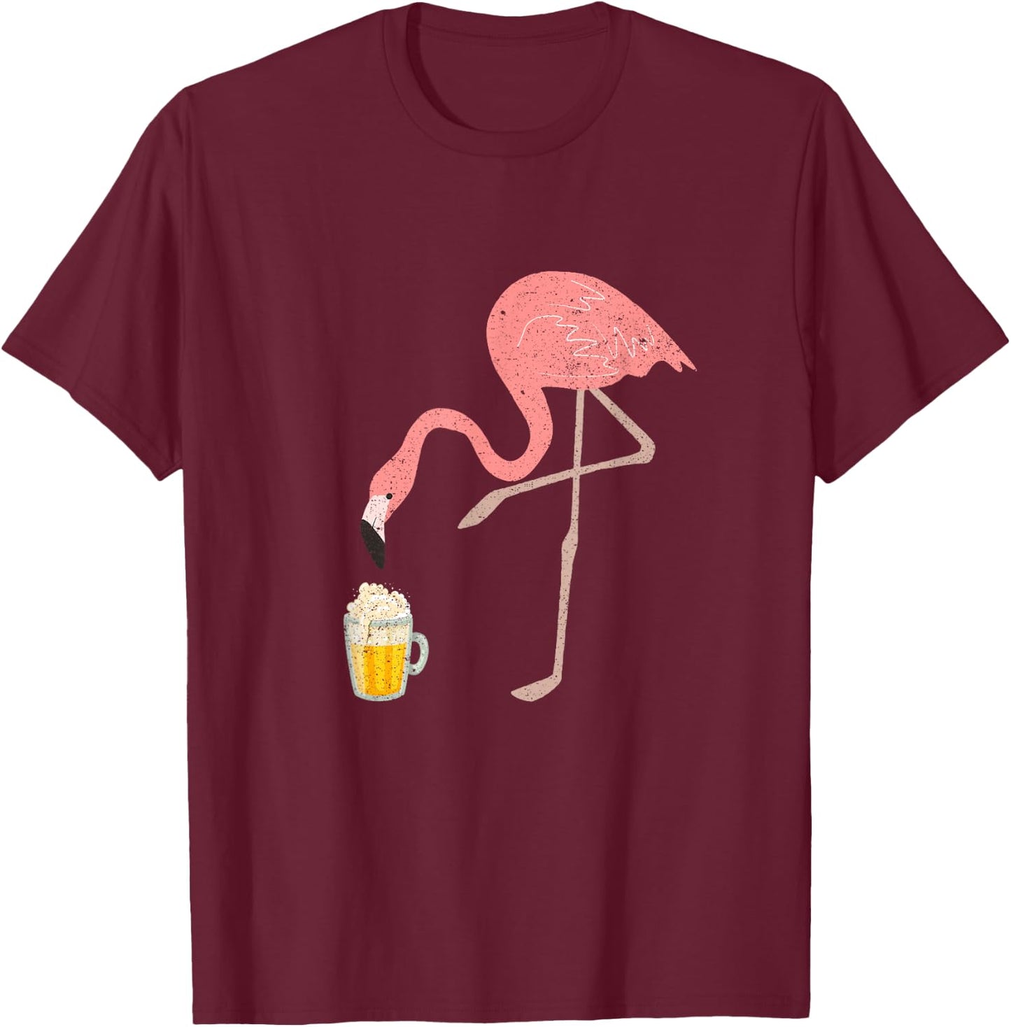 Flamingo Drinking Beer Drinking Party Vintage Beer Drinker T-Shirt - T-Shirt | Maroon