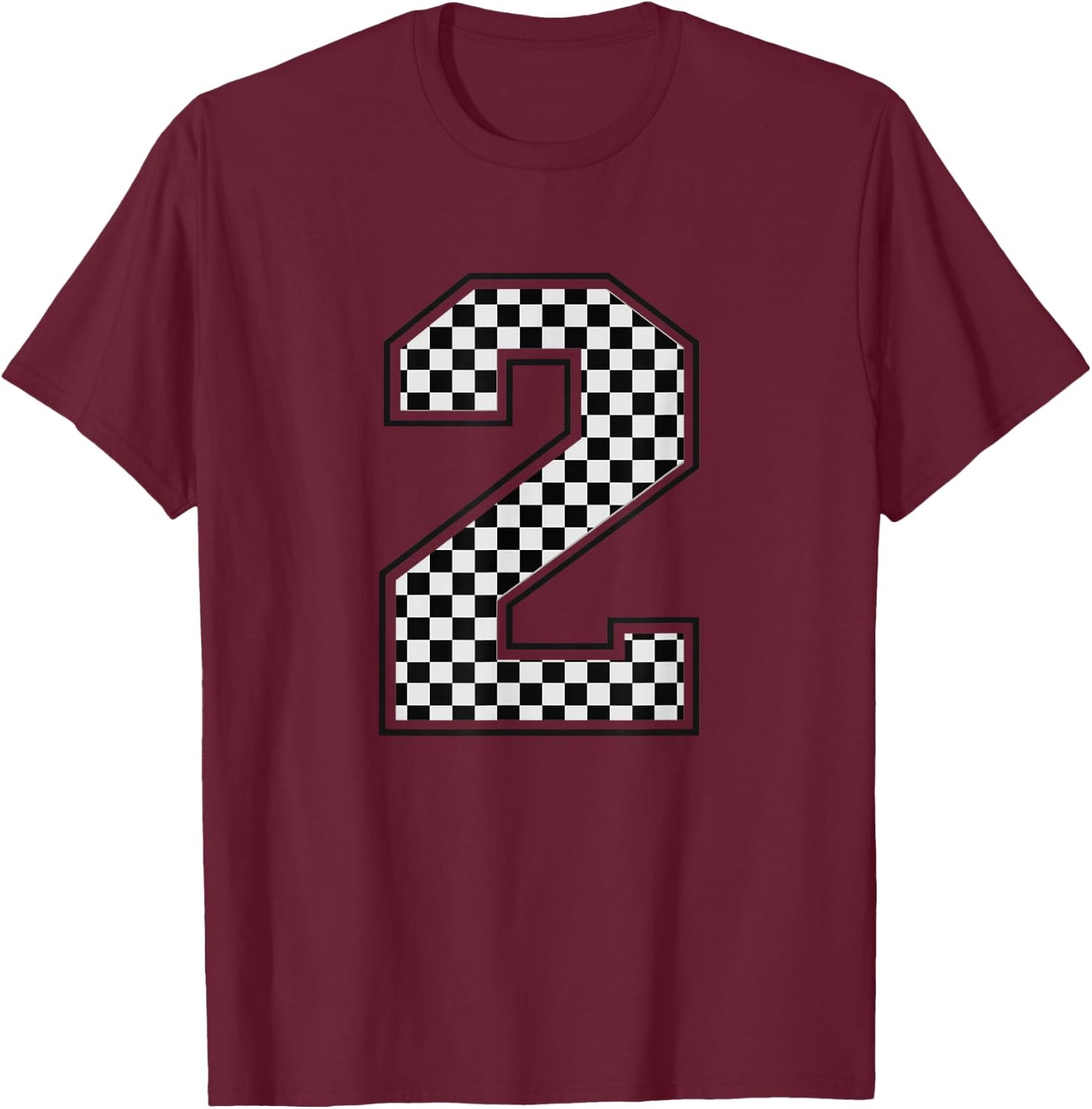 Number #2 Checkered Number T-Shirt - T-Shirt | Maroon