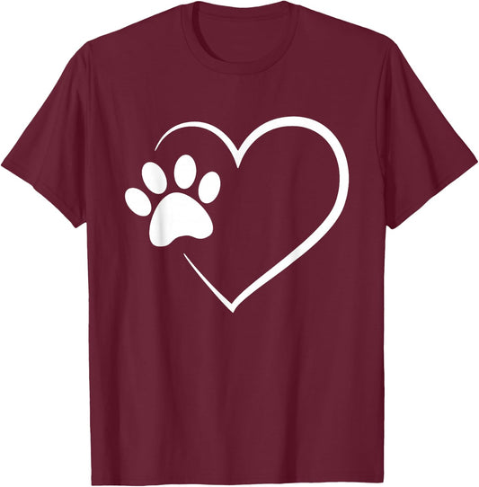 Dog Paw Heart - Dog Lover Gift Dog Moms T-Shirt - T-Shirt | Maroon