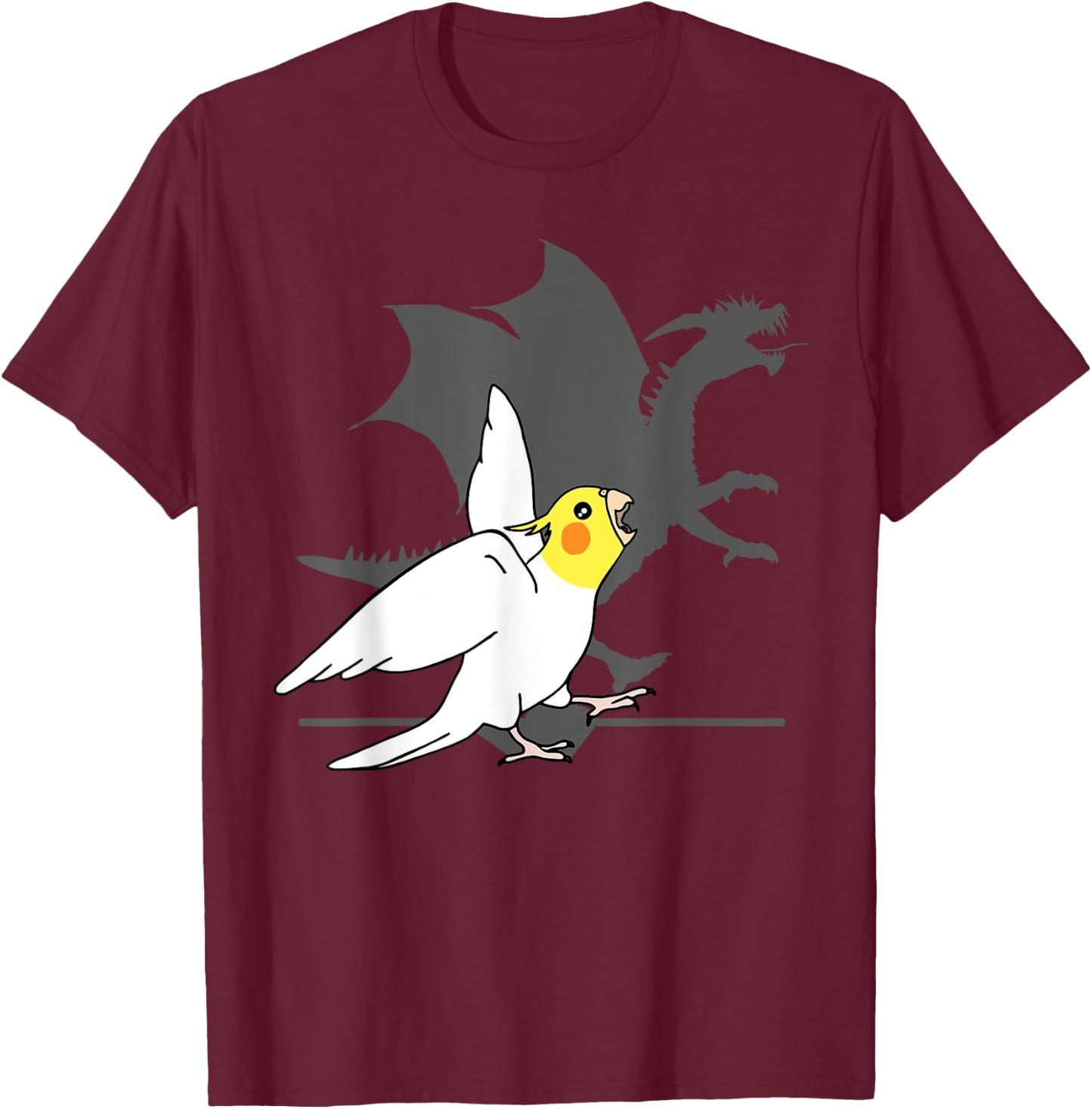 Lutino Cockatiel Dragon Shadow, Dragon Cockatiel, Birb memes T-Shirt - T-Shirt | Maroon