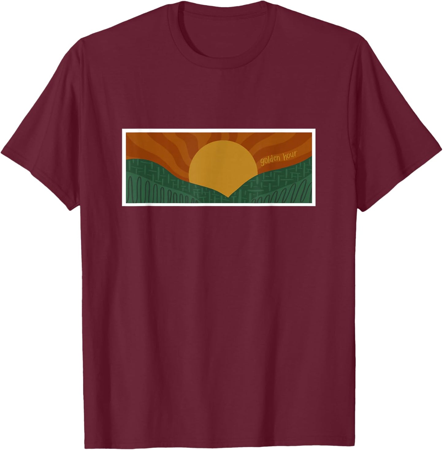Golden Hour, Sunset Vibes, Golden Sun T-Shirt - T-Shirt | Maroon