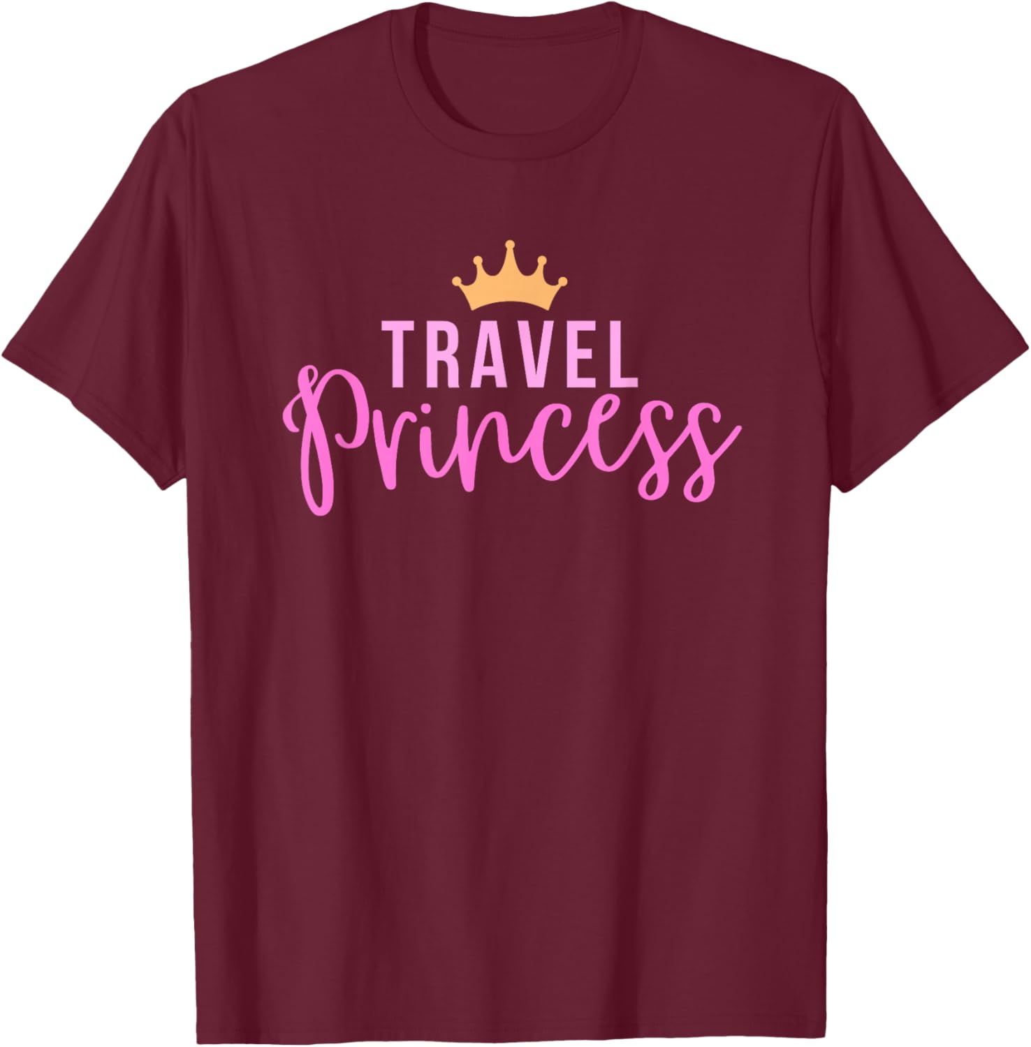 Sollomio Travel Princess in Pink Cute Tiara , Small, Black T-Shirt - T-Shirt | Maroon