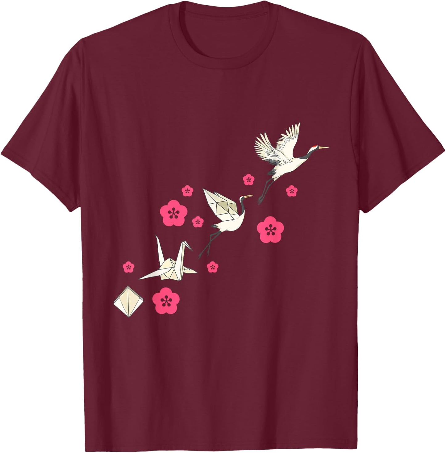 Common Crane Flowers Origami Bird Lover Nature Cute Birdie T-Shirt - T-Shirt | Maroon