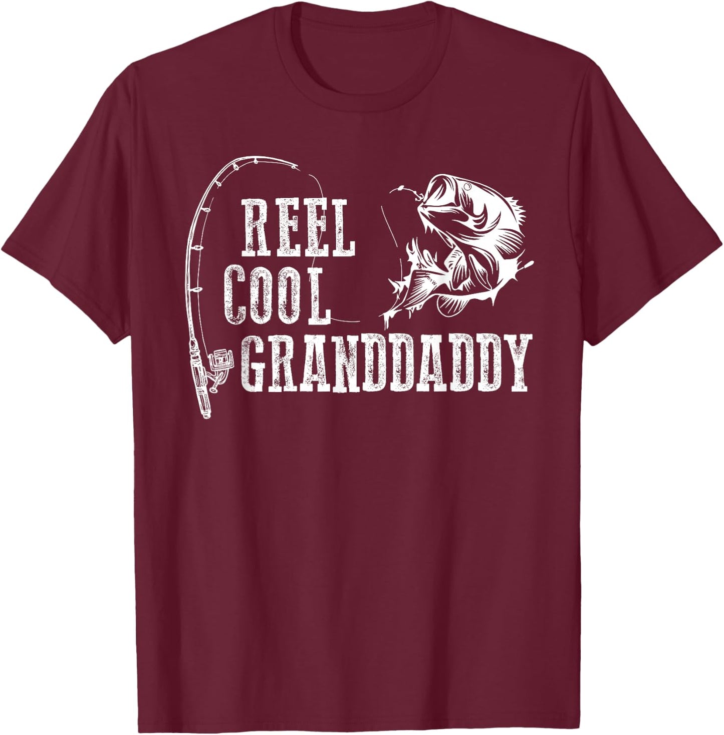 Grandfather Fishing: Roll Cool Grandfather Gift T-Shirt - T-Shirt | Maroon