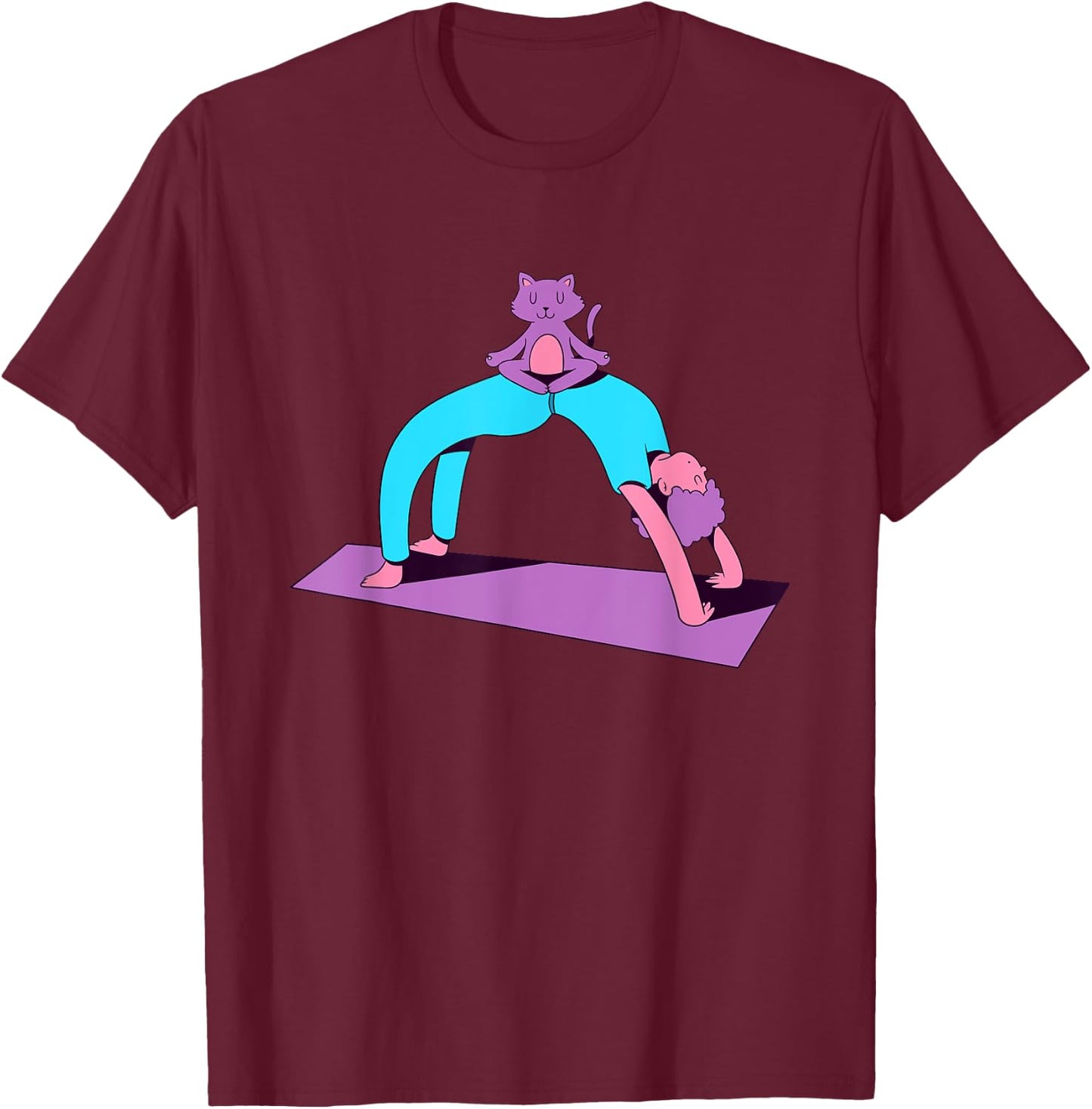 Funny Yoga With A Cat Graphic Men Women T-Shirt - T-Shirt | Maroon