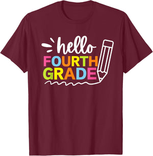 Hello Fourth Grade Back to School - Team 4th Grade Teacher T-Shirt - T-Shirt | Maroon