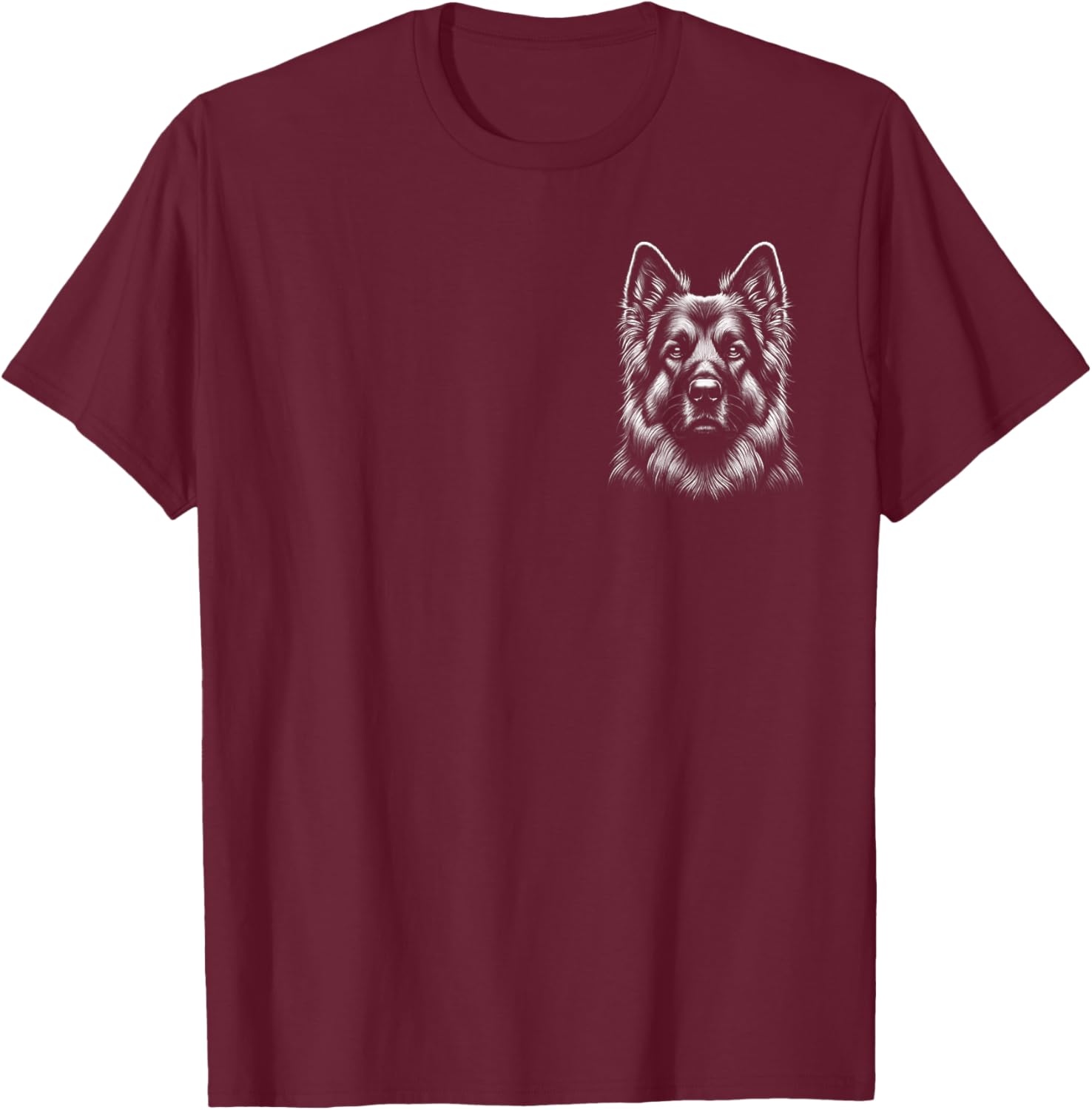 German Shepherd - Elegant Portrait on Chest T-Shirt - T-Shirt | Maroon