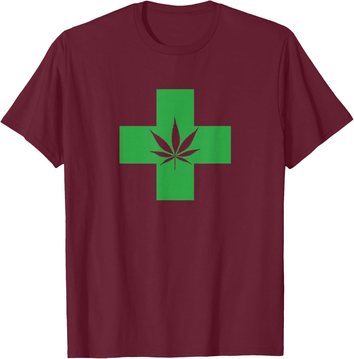 Green-Medical Marijuana Cross Symbol Cannabis Weed Medicine T-Shirt - T-Shirt | Maroon