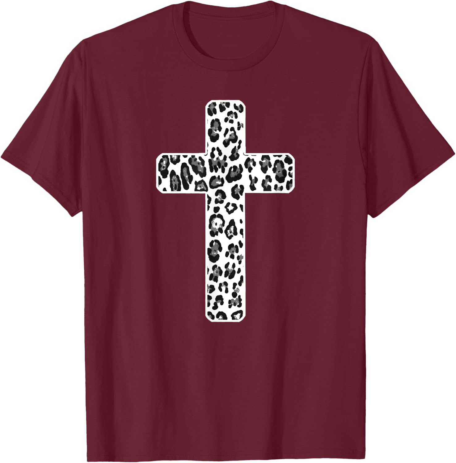 Leopard Print Christian Cross or T-Shirt - T-Shirt | Maroon