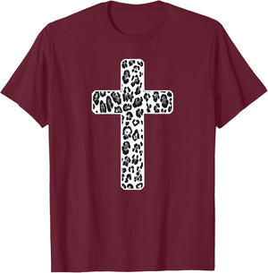 Leopard Print Christian Cross or T-Shirt - T-Shirt | Maroon