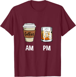 AM Coffee PM Bourbon T-Shirt - T-Shirt | Maroon
