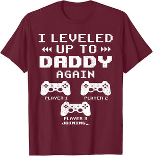 I Leveled Up To Daddy Again, Dad Of 2 Kids, Dad Again 2025 T-Shirt - T-Shirt | Maroon