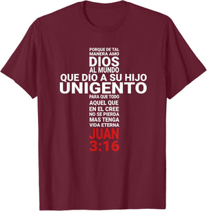 Juan 3:16 John Playera Camisa T-Shirt - T-Shirt | Maroon