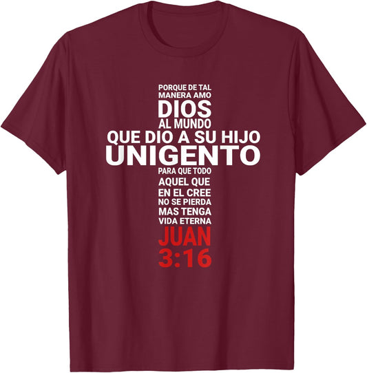 Juan 3:16 John Playera Camisa T-Shirt - T-Shirt | Maroon