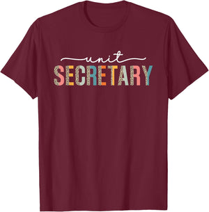 Unit Secretary Appreciation Week Healthcare Retro Leopard T-Shirt - T-Shirt | Maroon