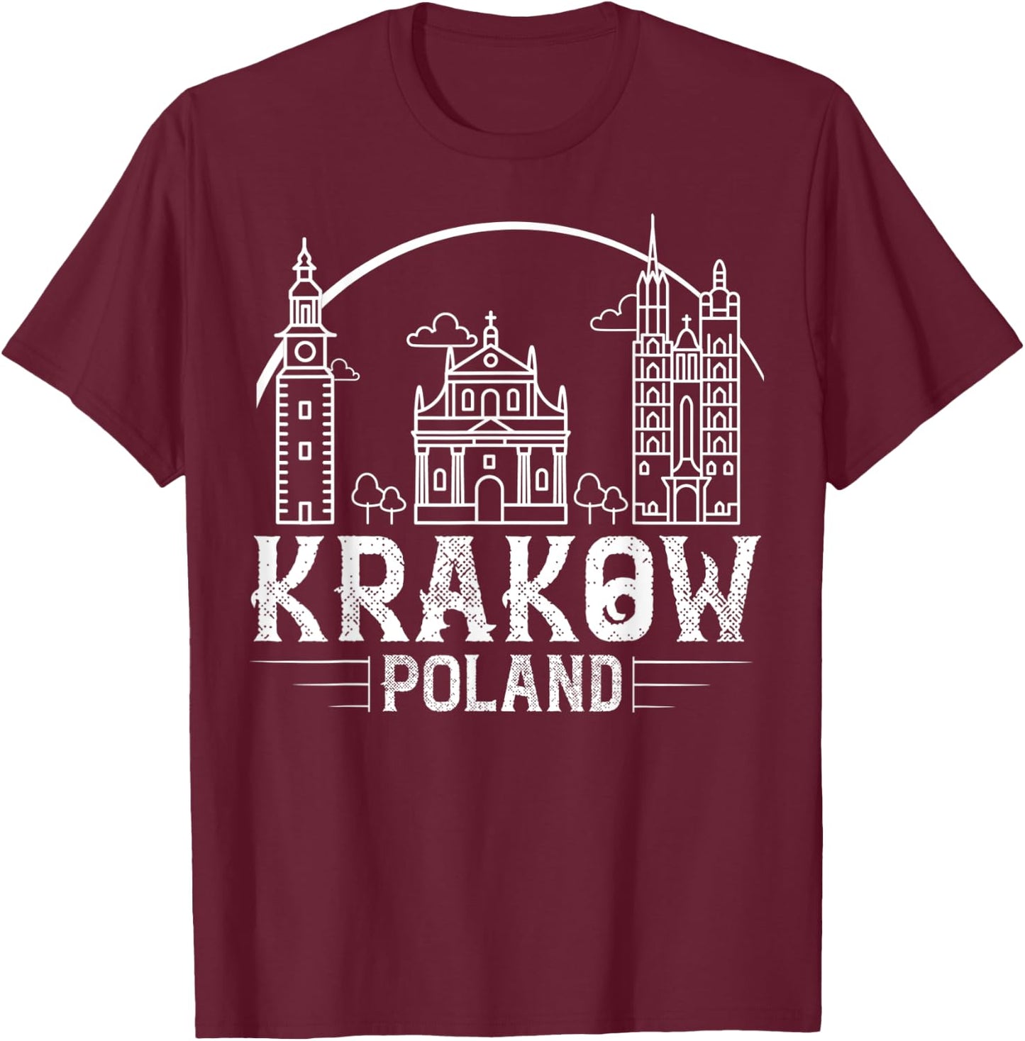 Krakow Poland City Skyline Map Travel T-Shirt - T-Shirt | Maroon