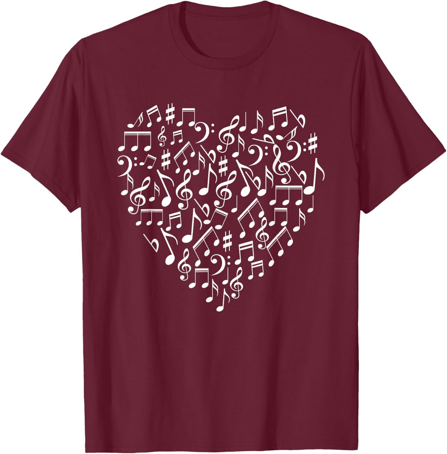 Heart Shaped Music Notes Funny Singer Band Player Gag Outfit T-Shirt - T-Shirt | Maroon