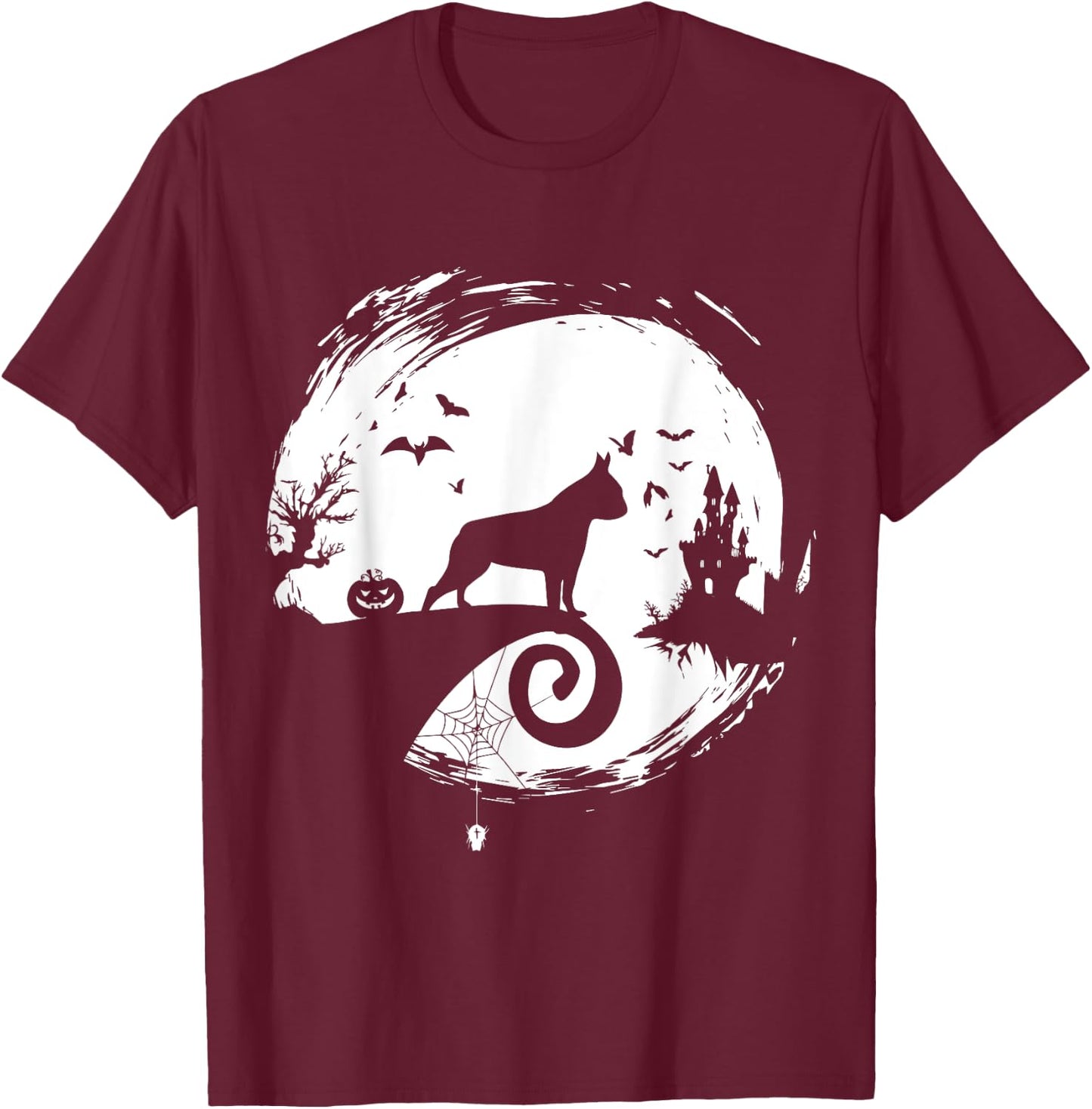 Boston Terrier Halloween Costume Bostie Moon Silhouette T-Shirt - T-Shirt | Maroon