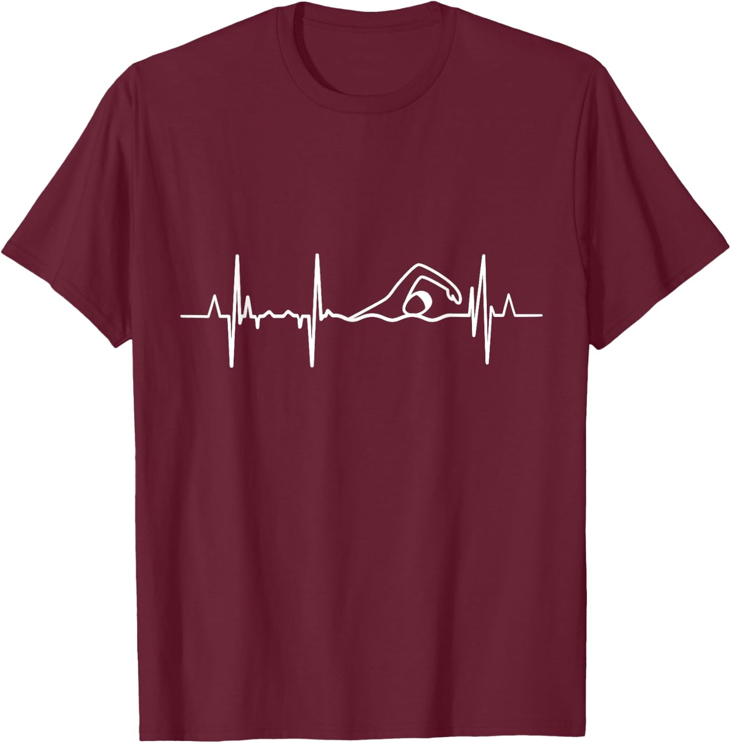 Swimmer Heartbeat Swimming Sports T-Shirt - T-Shirt | Maroon