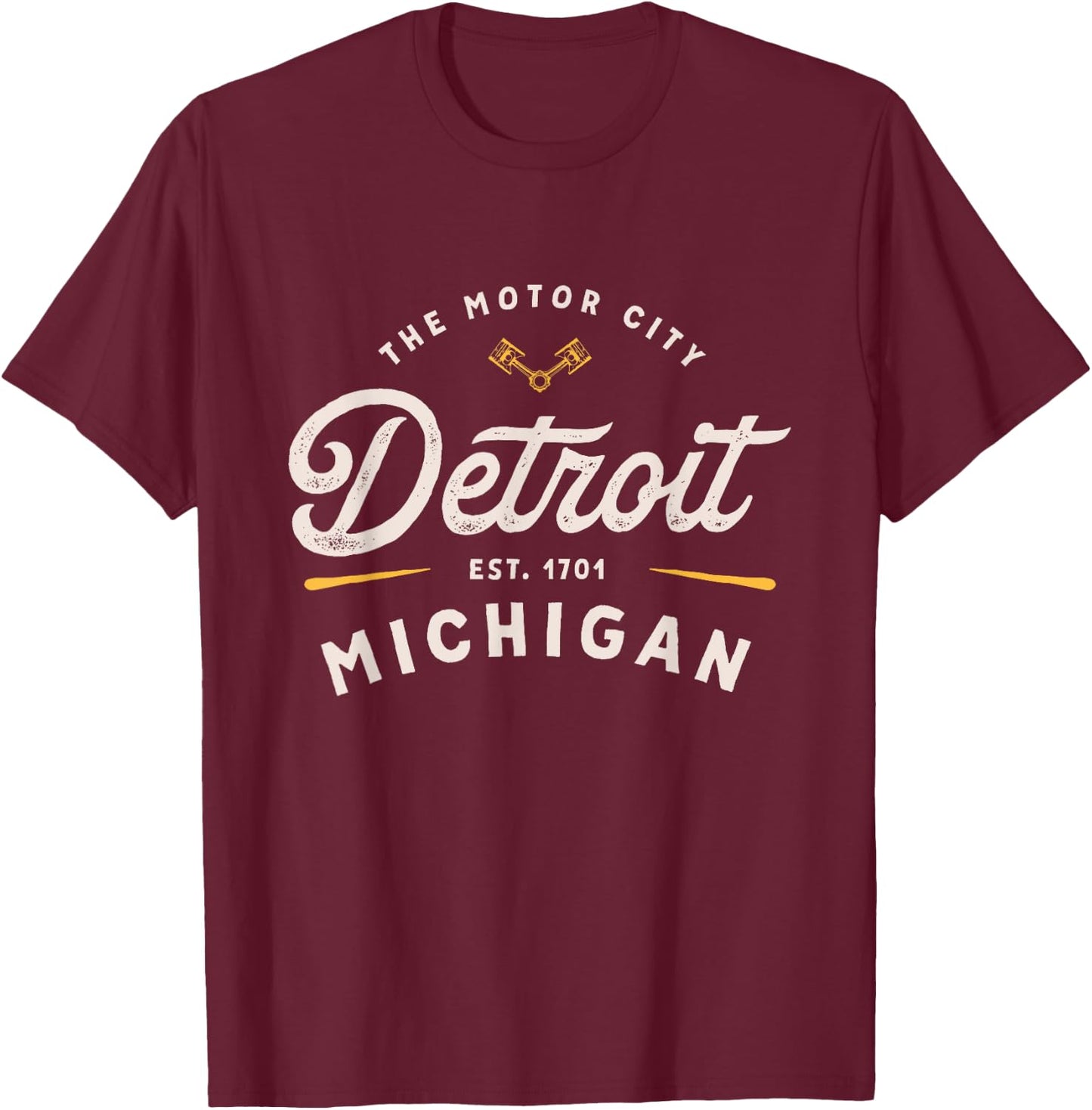 Rustic Motor City Classic Detroit Michigan 1701 USA Gift T-Shirt - T-Shirt | Maroon