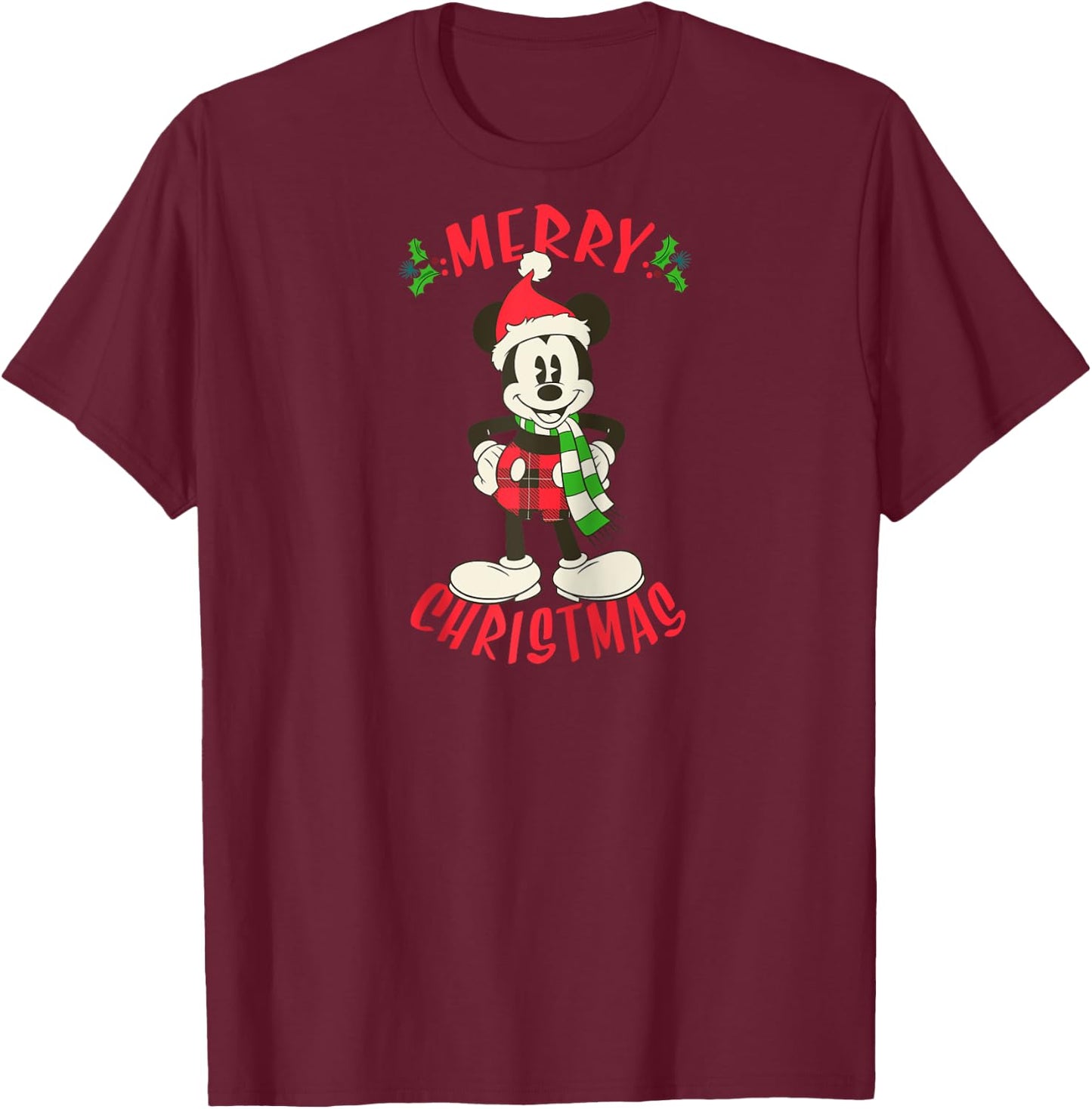 Disney Vintage Mickey Mouse Christmas Holiday Raglan Baseball T-Shirt - T-Shirt | Maroon