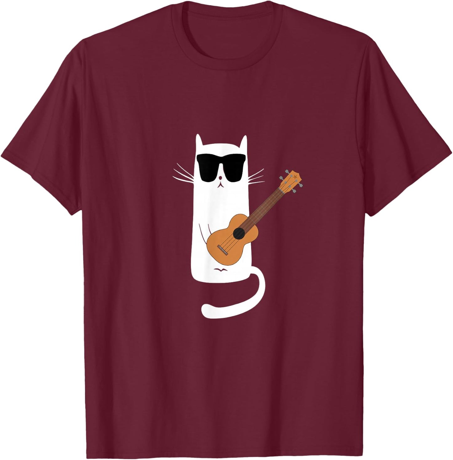 Funny Cat Wearing Sunglasses Playing Ukulele T-Shirt - T-Shirt | Maroon
