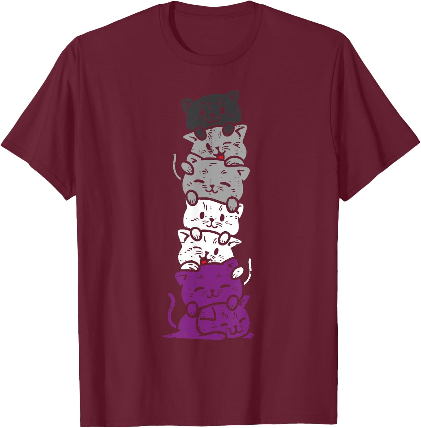 Cat Stack Asexual Pride Cute Ace Flag Animal Pet Lover Gift T-Shirt - T-Shirt | Maroon