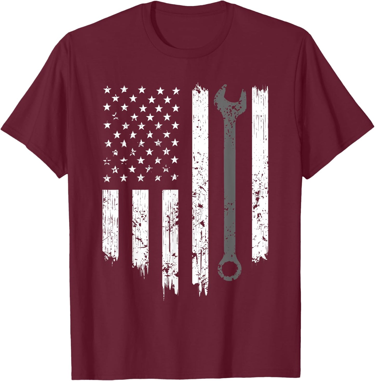Funny Vintage Mechanic Distressed American Flag Gift T-Shirt - T-Shirt | Maroon