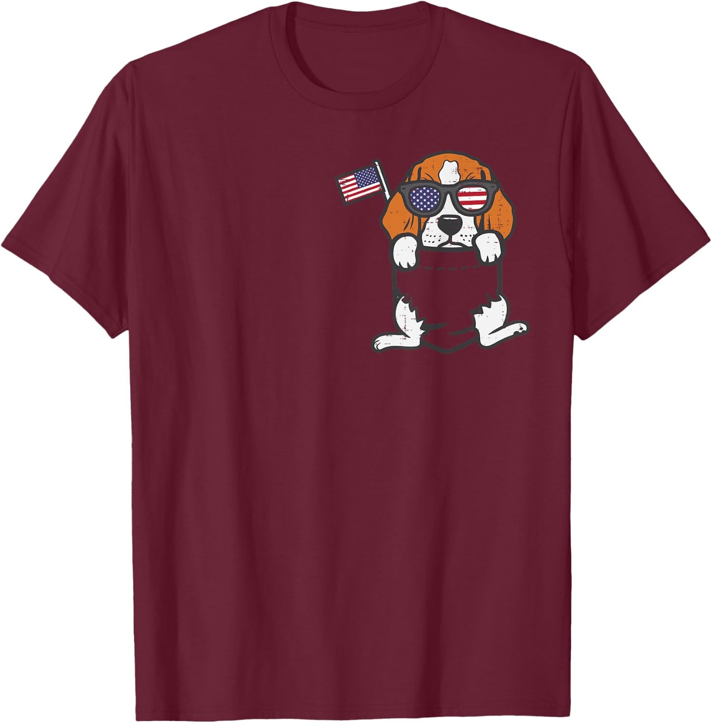 Beagle Feet Pocket Cute American USA 4th Of July Fourth Dog T-Shirt - T-Shirt | Maroon