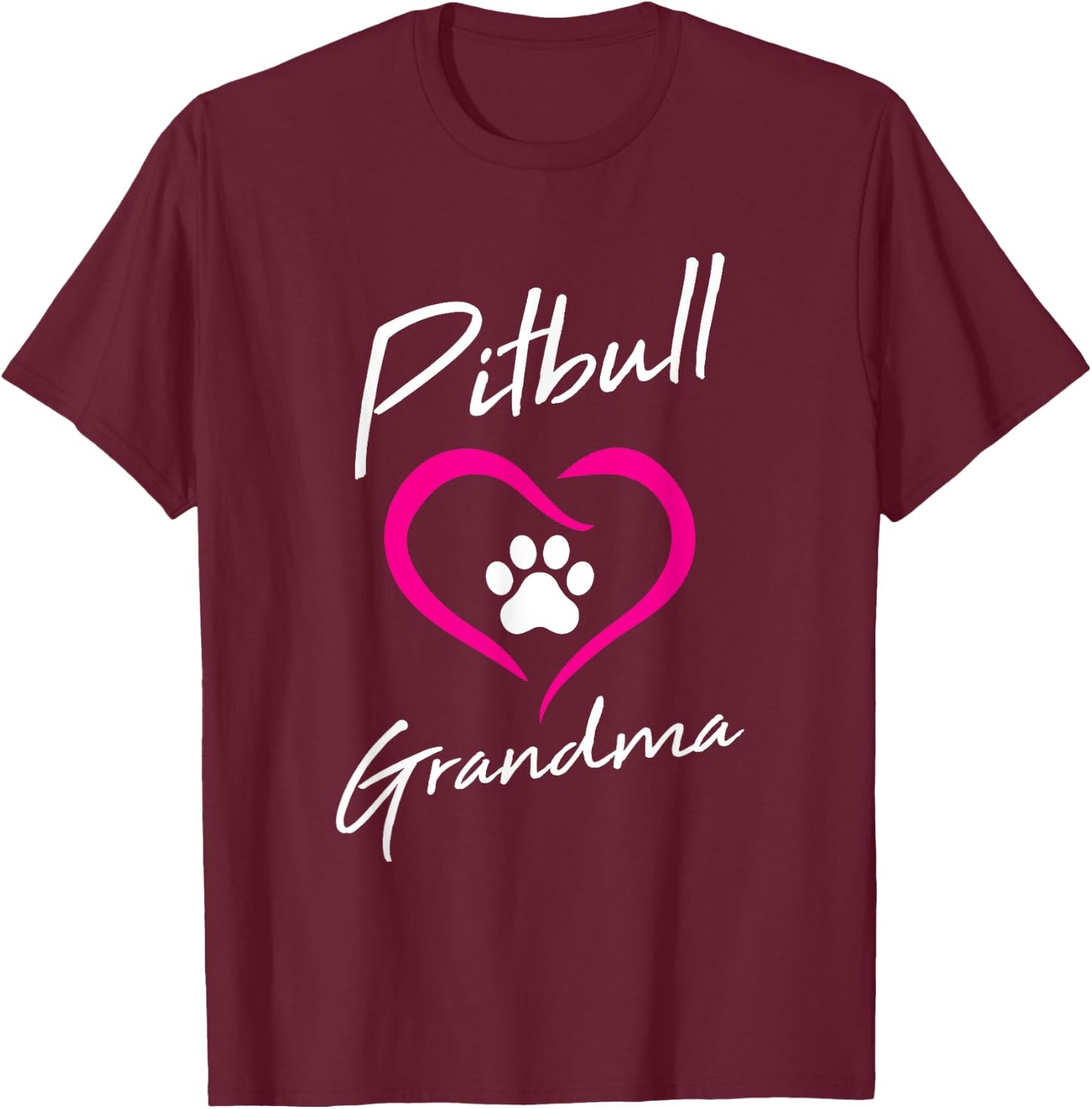 Pitbull Grandma Love Dog Paw Print Cool Animal Lover Gifts Women Girls Kids T-Shirt - T-Shirt | Maroon